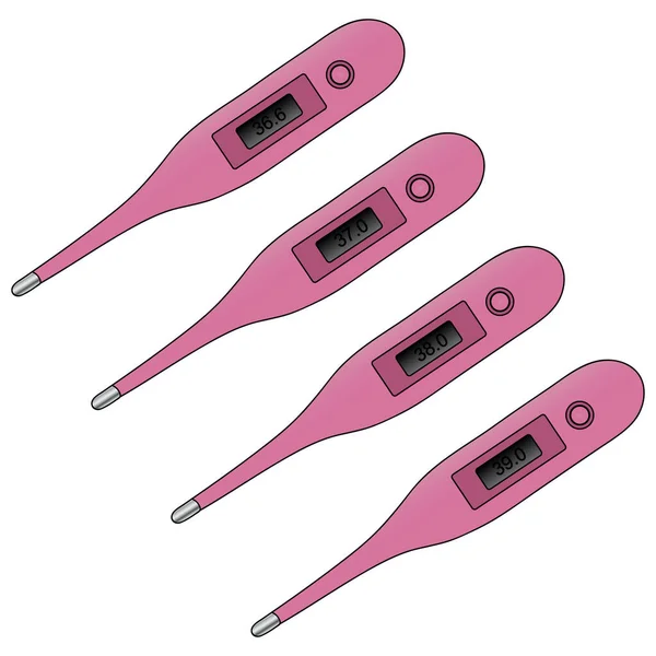 Elektronisches Thermometer Vektor Reihe Von Illustrationen Die Displays Haben Unterschiedliche — Stockvektor