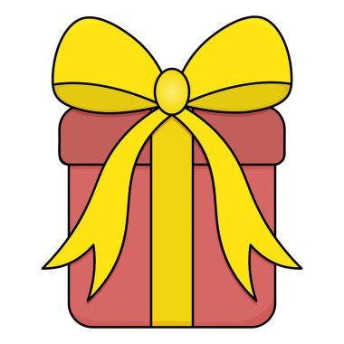 Kutuda bir hediye. Sürpriz kutu bir yayla bağlanmış. Renkli vektör çizimi. İzole edilmiş beyaz arka plan. Çizgi film tarzı. Güzel hediye. Tatil paketlerinin teslimatı. Doğum günü. Web tasarımı, davetiyeler, kartpostallar için fikir. Kutlama baskısı.