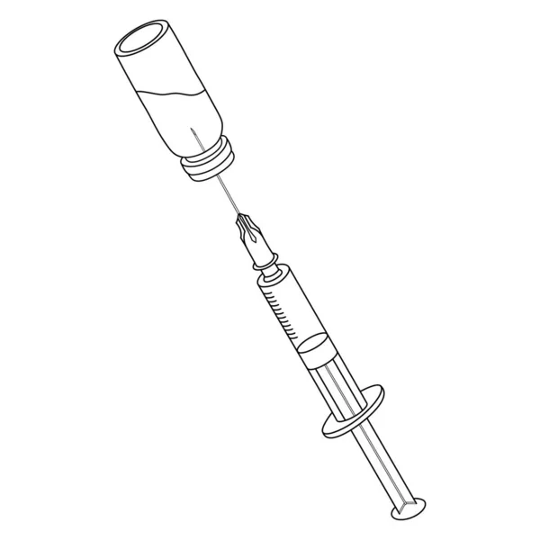 Syringe Injection Draw Liquid Medicine Bottle Sketch Medical Instrument Vector — Stock Vector
