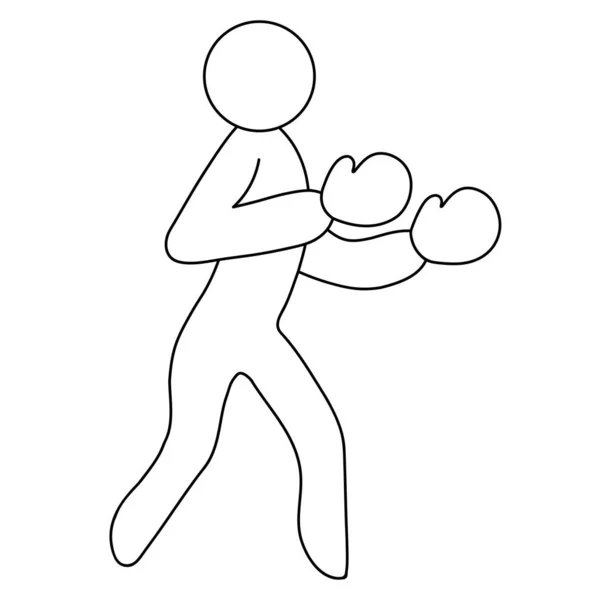 Боксер Скетч Значок Вектора Спортсмен Боксёрских Перчатках Боксирует Мужчина Бьет — стоковый вектор