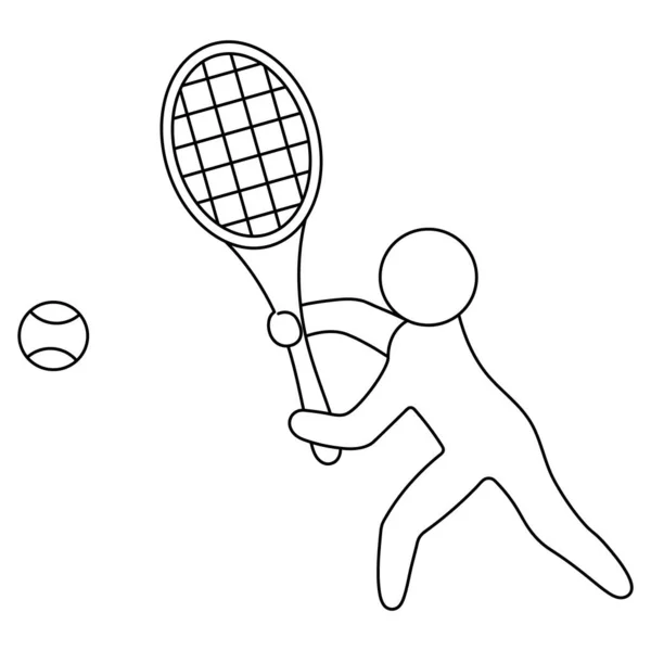 Tennis Speler Slaat Bal Met Een Racket Een Schets Vectoricoon — Stockvector