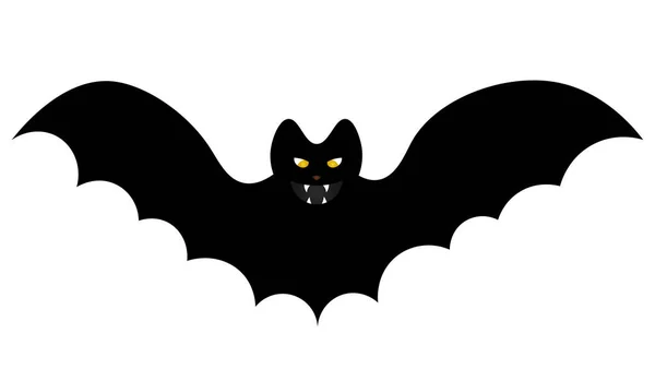 Bat Silhouette Terrible Toothy Glowing Eyes Vector Illustration Isolated White — Stock Vector