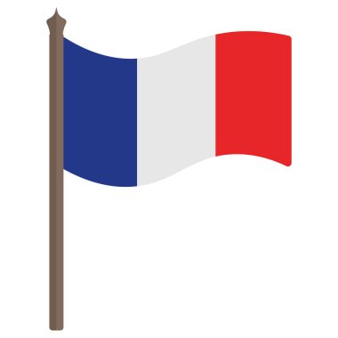 Fransa bayrağı. Üç renkli kumaş. Devletin ulusal sembolü rüzgarda gelişiyor. Renkli vektör çizimi. İzole edilmiş beyaz arka plan. Politik konular. Düz stil. Eğitim edebiyatı, web tasarımı, çıkartma fikri.