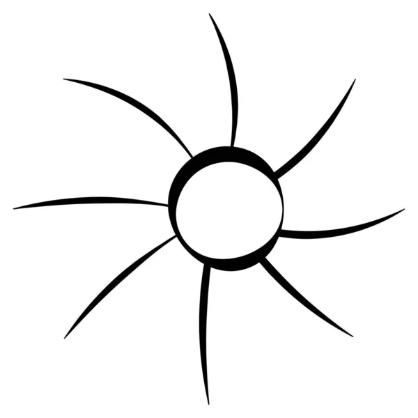 Slunce Skica Vektorová Ilustrace Denní Hvězda Zkroucenými Paprsky Obrys Izolovaném — Stockový vektor