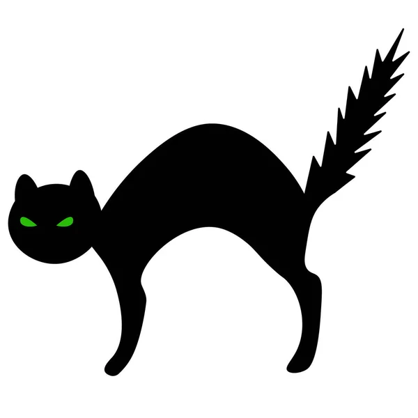 Cat Zelené Oči Vyděšené Zvíře Naježilo Silueta Vektorová Ilustrace Obrys — Stockový vektor
