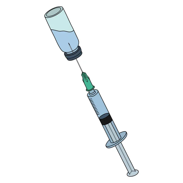 Siringa Iniettabile Estrarre Medicina Liquida Dalla Bottiglia Illustrazione Vettoriale Colorata — Vettoriale Stock