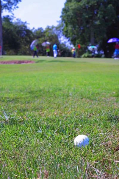Egy Fehér Golf Labda Golfpálya Elmosódott Háttér — Stock Fotó