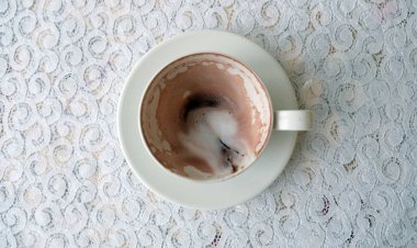 Sabah sıcak kakao ve süt köpüğü