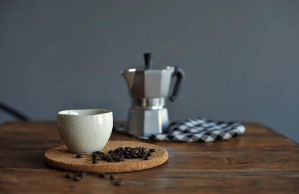 Moka Pot Koffiezetapparaat Koffiebeker Stalen Italiaanse Espresso Koffiepot — Stockfoto
