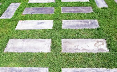 Yeşil çimen parkındaki patika.