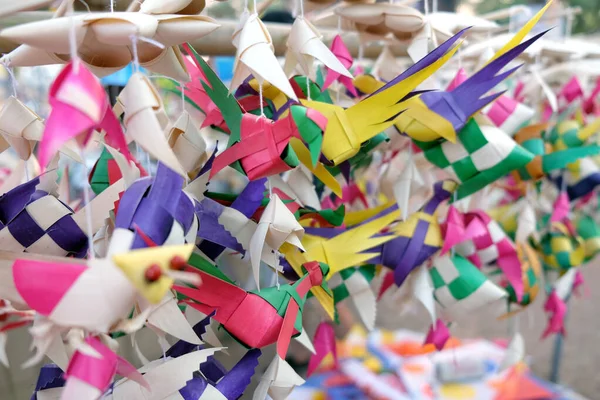 Hanging Mobile Colorful Plaided Bamboo Fish Toy Baby Thai Traditional — Stock Photo, Image