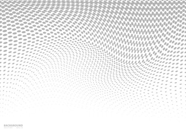 Soyut yarım ton noktalı arkaplan. Gelecekçi grunge deseni, nokta, dalga. Posterler, siteler, kartvizitler, kapaklar, etiketler için modern optik pop sanat dokusu