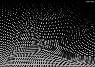 Soyut yarım ton noktalı arkaplan. Gelecekçi grunge deseni, nokta, dalga. Posterler, siteler, kartvizitler, kapaklar, etiketler için modern optik pop sanat dokusu