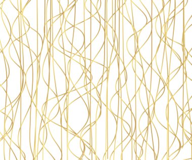 Elle çizilmiş altın renkli lüks çizgiler. Altın dalgalı çizgili, soyut arkaplan, vektör çizimi