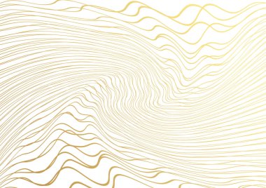 Elle çizilmiş altın renkli lüks çizgiler. Altın dalgalı çizgili, soyut arkaplan, vektör çizimi