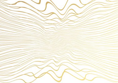 Elle çizilmiş altın renkli lüks çizgiler. Altın dalgalı çizgili, soyut arkaplan, vektör çizimi