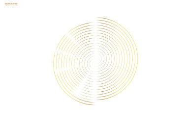 Eşmerkezli daire elemanı. Altın renkli lüks bir yüzük. Ses dalgası için soyut vektör illüstrasyonu, altın grafik, web siteleri için modern dekorasyon, posterler, afişler, şablon EPS10 vektörü