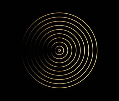 Eşmerkezli daire elemanı. Altın renkli lüks bir yüzük. Ses dalgası için soyut vektör illüstrasyonu, altın grafik, web siteleri için modern dekorasyon, posterler, afişler, şablon EPS10 vektörü