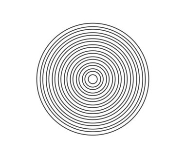 Eşmerkezli daire elemanı. Siyah ve beyaz renkli yüzük. Ses dalgası için soyut vektör illüstrasyonuName.