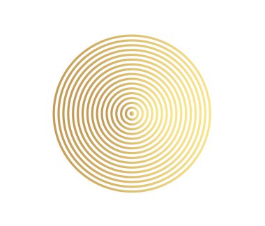 Eşmerkezli daire elemanı. Altın renkli lüks bir yüzük. Ses dalgası için soyut vektör illüstrasyonu, altın grafik, web siteleri için modern dekorasyon, posterler, afişler, şablon EPS10 vektörü