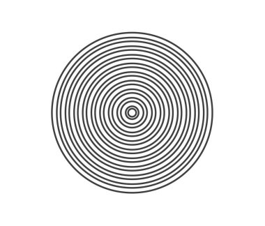 Eşmerkezli daire elemanı. Siyah ve beyaz renkli yüzük. Ses dalgası için soyut vektör illüstrasyonuName.