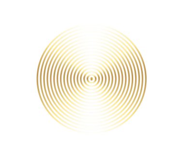 Eşmerkezli daire elemanı. Altın renkli lüks bir yüzük. Ses dalgası için soyut vektör illüstrasyonu, altın grafik, web siteleri için modern dekorasyon, posterler, afişler, şablon EPS10 vektörü