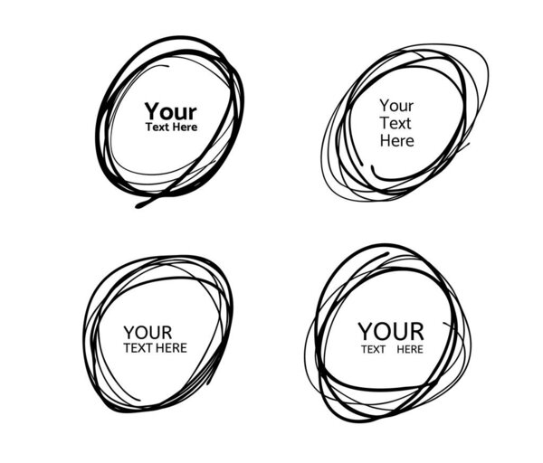 Hand drawn circle line sketch. Vector set circular scribble doodle round circles,  message note mark design element. Pencil, pen, graffiti bubble, ball draft illustration. - Vector 