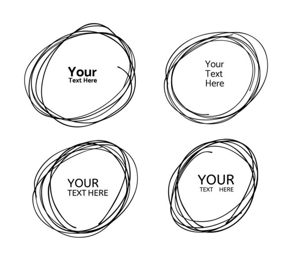 Hand drawn circle line sketch. Vector set circular scribble doodle round circles,  message note mark design element. Pencil, pen, graffiti bubble, ball draft illustration. - Vector 