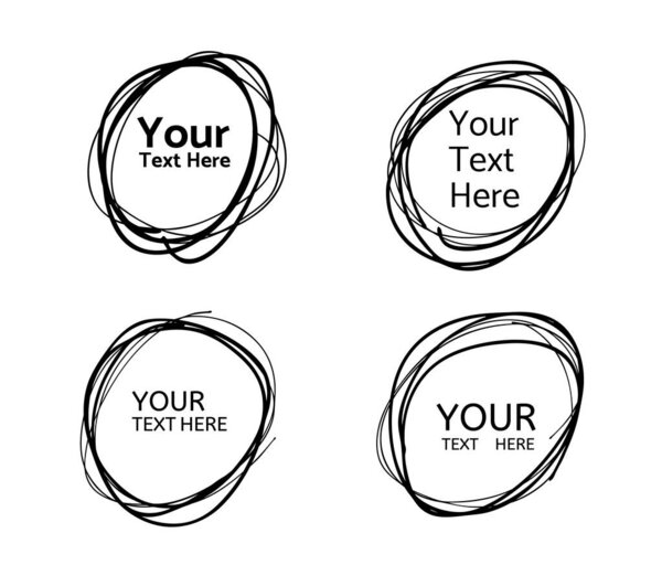 Hand drawn circle line sketch. Vector set circular scribble doodle round circles,  message note mark design element. Pencil, pen, graffiti bubble, ball draft illustration. - Vector 