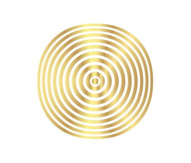 Eşmerkezli daire elemanı. Altın renkli lüks bir yüzük. Ses dalgası için soyut vektör illüstrasyonu, altın grafik, web siteleri için modern dekorasyon, posterler, afişler, şablon EPS10 vektörü