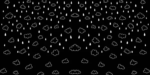 Pioggia Disegnata Mano Gocce Acqua Che Cadono Pioggia Sfondo Nuvole — Vettoriale Stock