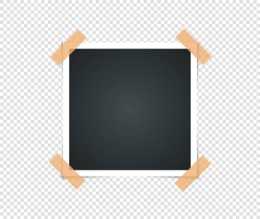 Yapışkan bantlı boş eski fotoğraf çerçevesi. Fotogerçekçi maketler. Fotoğrafların için Retro Şablon. İllüstrasyon - Vektör