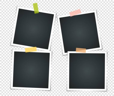 Yapışkan bantlı boş eski model fotoğraf çerçevesi. Fotorealistik maketler. Resimleriniz için Retro Şablon. İllüstrasyon - Vektör