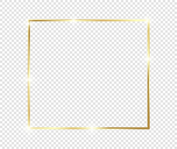 透明背景に影が隔離されたゴールド光沢のある輝くフレーム ゴールデン高級ヴィンテージ現実的な長方形の境界線 イラスト Vector — ストックベクタ