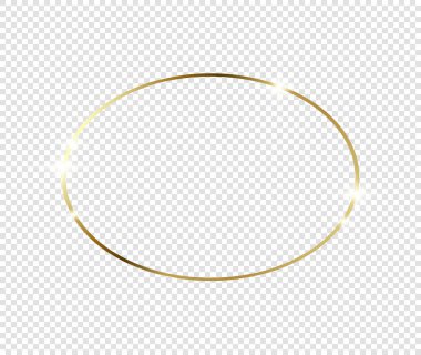 Şeffaf arkaplanda gölgeler olan altın gibi parlak bir çerçeve. Altın lüks, gerçekçi dikdörtgen sınır. İllüstrasyon - Vektör