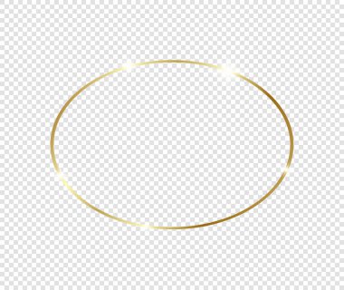 Şeffaf arkaplanda gölgeler olan altın gibi parlak bir çerçeve. Altın lüks, gerçekçi dikdörtgen sınır. İllüstrasyon - Vektör