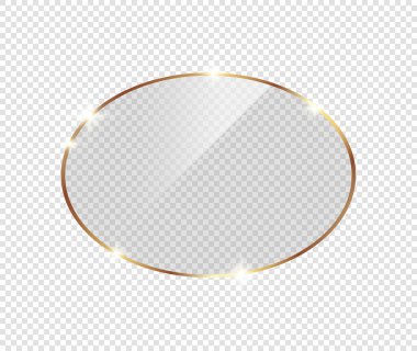 Şeffaf arkaplanda gölgeler olan altın gibi parlak bir çerçeve. Altın lüks, gerçekçi dikdörtgen sınır. İllüstrasyon - Vektör