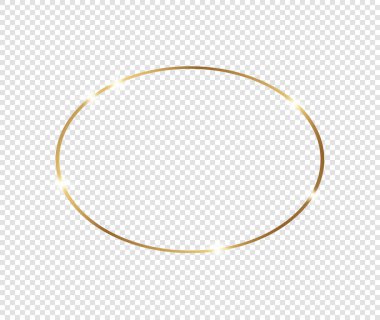 Şeffaf arkaplanda gölgeler olan altın gibi parlak bir çerçeve. Altın lüks, gerçekçi dikdörtgen sınır. İllüstrasyon - Vektör