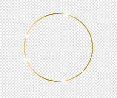 Şeffaf arkaplanda gölgeler olan altın gibi parlak bir çerçeve. Altın lüks, gerçekçi dikdörtgen sınır. İllüstrasyon - Vektör