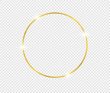 Şeffaf arkaplanda gölgeler olan altın gibi parlak bir çerçeve. Altın lüks, gerçekçi dikdörtgen sınır. İllüstrasyon - Vektör