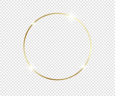 Şeffaf arkaplanda gölgeler olan altın gibi parlak bir çerçeve. Altın lüks, gerçekçi dikdörtgen sınır. İllüstrasyon - Vektör