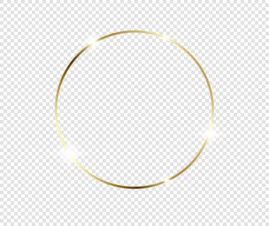 Şeffaf arkaplanda gölgeler olan altın gibi parlak bir çerçeve. Altın lüks, gerçekçi dikdörtgen sınır. İllüstrasyon - Vektör