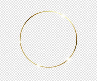 Şeffaf arkaplanda gölgeler olan altın gibi parlak bir çerçeve. Altın lüks, gerçekçi dikdörtgen sınır. İllüstrasyon - Vektör