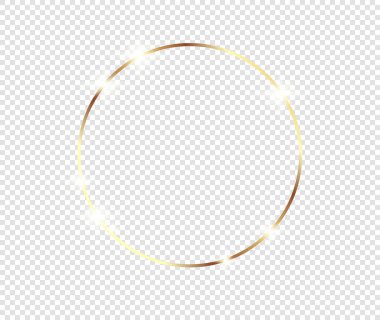 Şeffaf arkaplanda gölgeler olan altın gibi parlak bir çerçeve. Altın lüks, gerçekçi dikdörtgen sınır. İllüstrasyon - Vektör