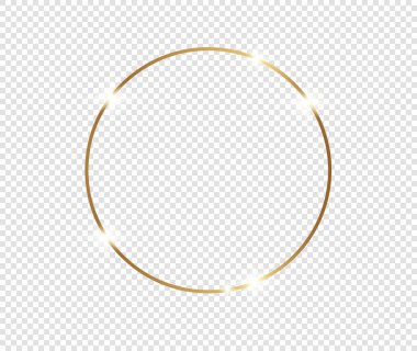 Şeffaf arkaplanda gölgeler olan altın gibi parlak bir çerçeve. Altın lüks, gerçekçi dikdörtgen sınır. İllüstrasyon - Vektör