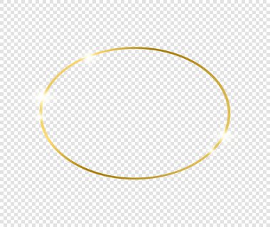 Şeffaf arkaplanda gölgeler olan altın gibi parlak bir çerçeve. Altın lüks, gerçekçi dikdörtgen sınır. İllüstrasyon - Vektör