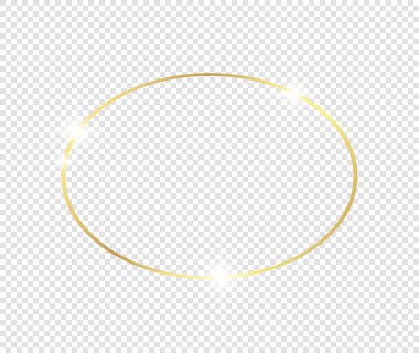 Şeffaf arkaplanda gölgeler olan altın gibi parlak bir çerçeve. Altın lüks, gerçekçi dikdörtgen sınır. İllüstrasyon - Vektör