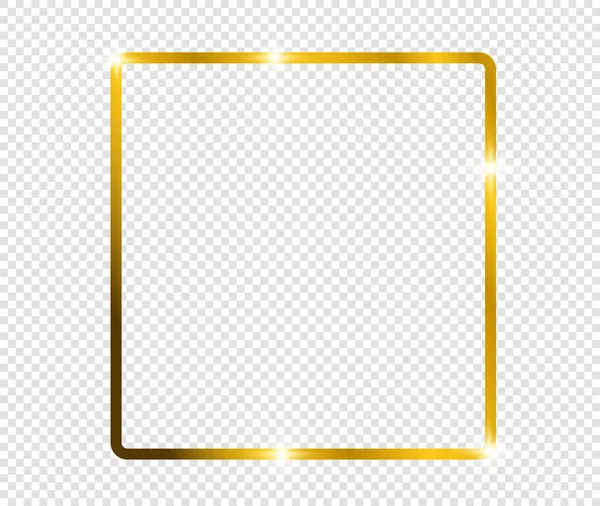 透明背景に影が隔離されたゴールド光沢のある輝くフレーム ゴールデン高級ヴィンテージ現実的な長方形の境界線 イラスト Vector — ストックベクタ