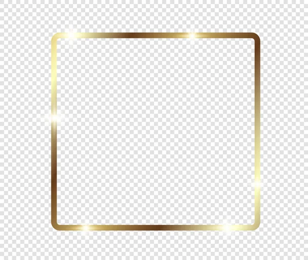 Şeffaf arkaplanda gölgeler olan altın gibi parlak bir çerçeve. Altın lüks, gerçekçi dikdörtgen sınır. İllüstrasyon - Vektör