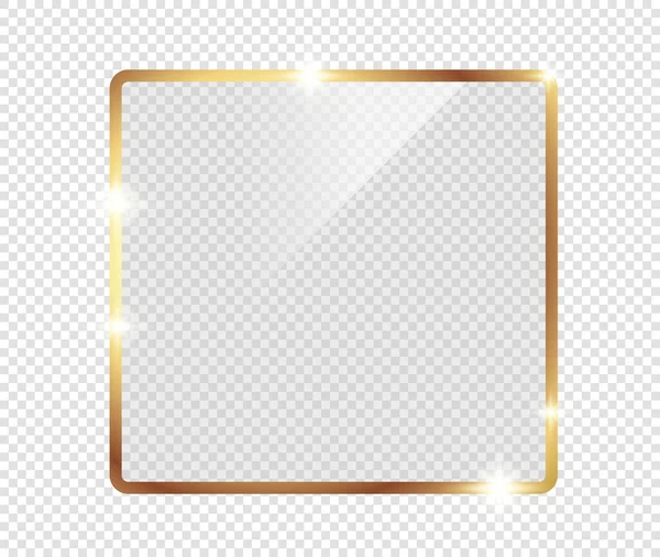 Guld Glänsande Glödande Ram Med Skuggor Isolerade Transparent Bakgrund Golden — Stock vektor